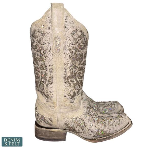 Corral A3397 White Glittered Inlay Crystals Wedding Cowboy Western Boots 6.5 M - Picture 9 of 16